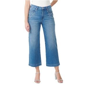 Jewel Badgley Mischka Hollywood High Rise Wide Leg‎ Jeans Denim Embellished 29
